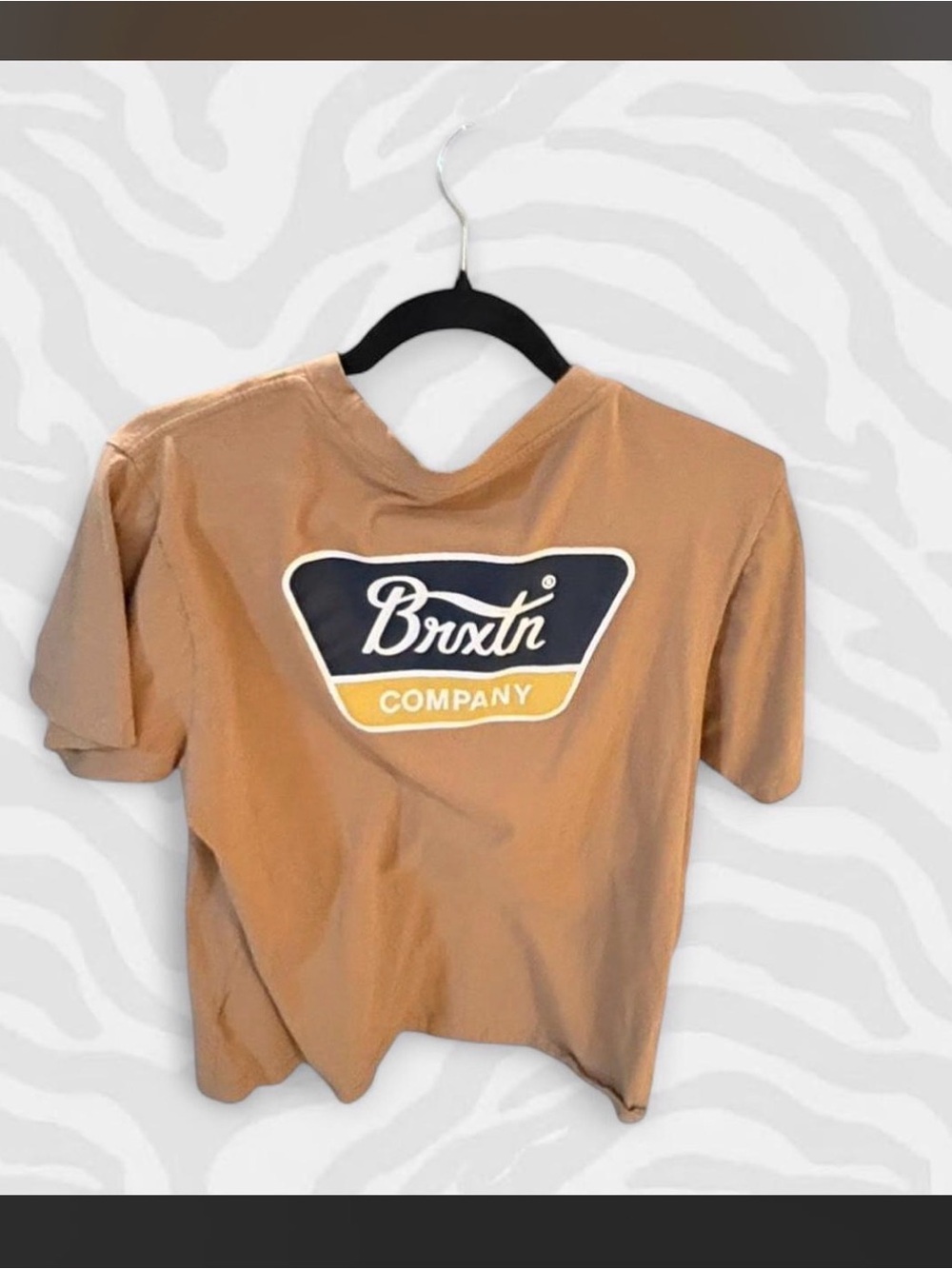 Brixton Tan Logo Short Sleeve Tee with Navy & Yellow Patch